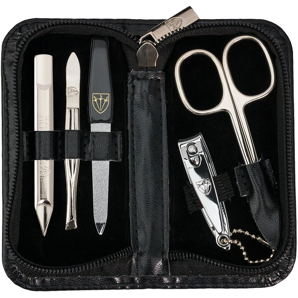 3 Swords Germany - brand quality 5 piece manicure pedicure grooming kit set for professional finger & toe nail care scissors clipper fashion leather case in gift box, Made by 3 Swords (521217)
