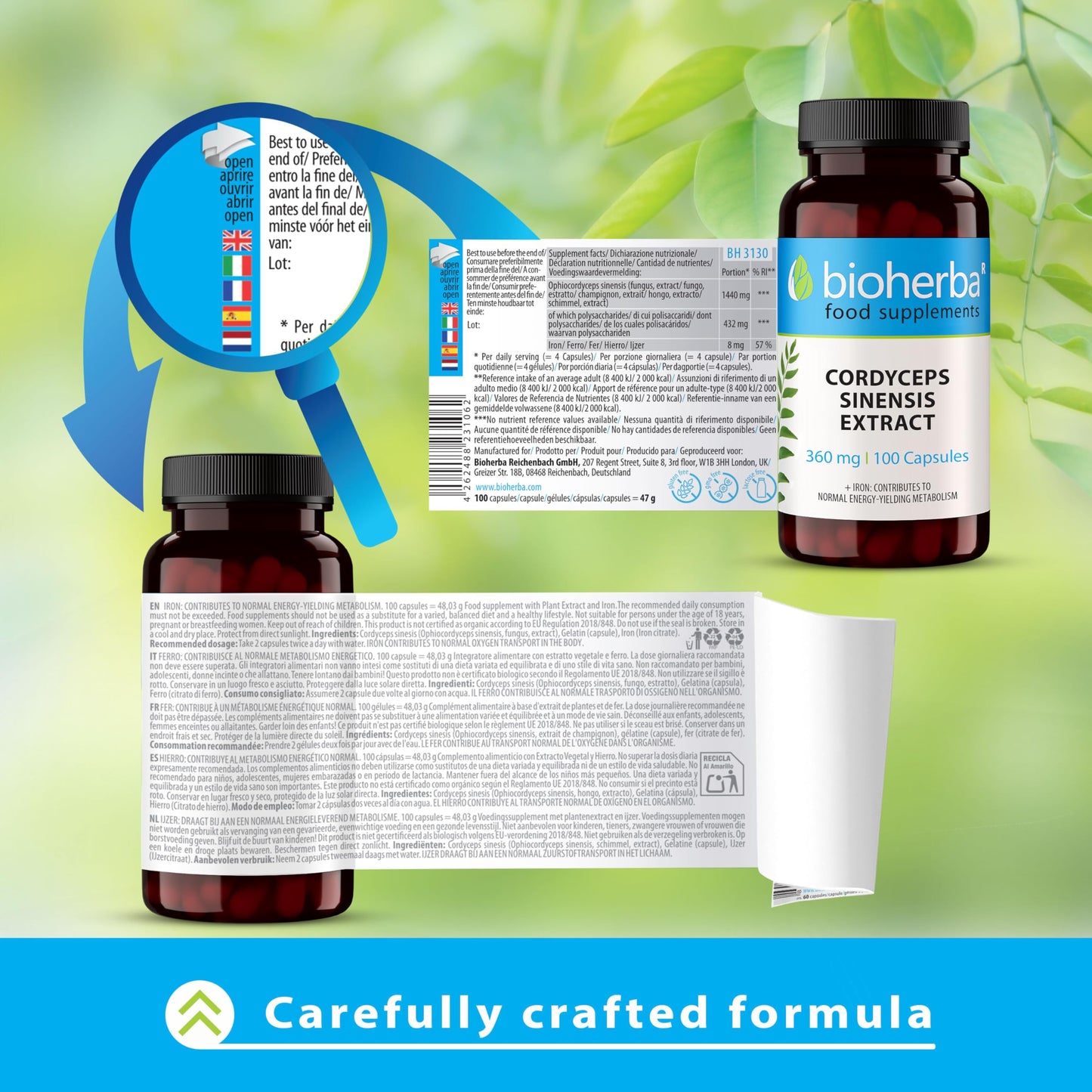 Cordyceps Mushroom Extract 360 mg 300 Capsules for Energy and Immune Support by BIOHERBA