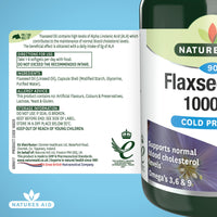 Natures Aid Flaxseed Oil 1000mg – High Strength Omega-3 Softgels – Supports Heart & Brain Function – Vegan, Non-GMO, Gluten-Free – Cold Pressed Essential Fatty Acids – 90 Capsules