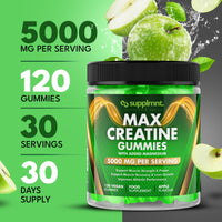 Creatine 120 Gummies Max 5000mg for Men and Women Creatine Monohydrate with Added Magnesium - Chewable Gummies, Apple Flavour (1 Month Supply)