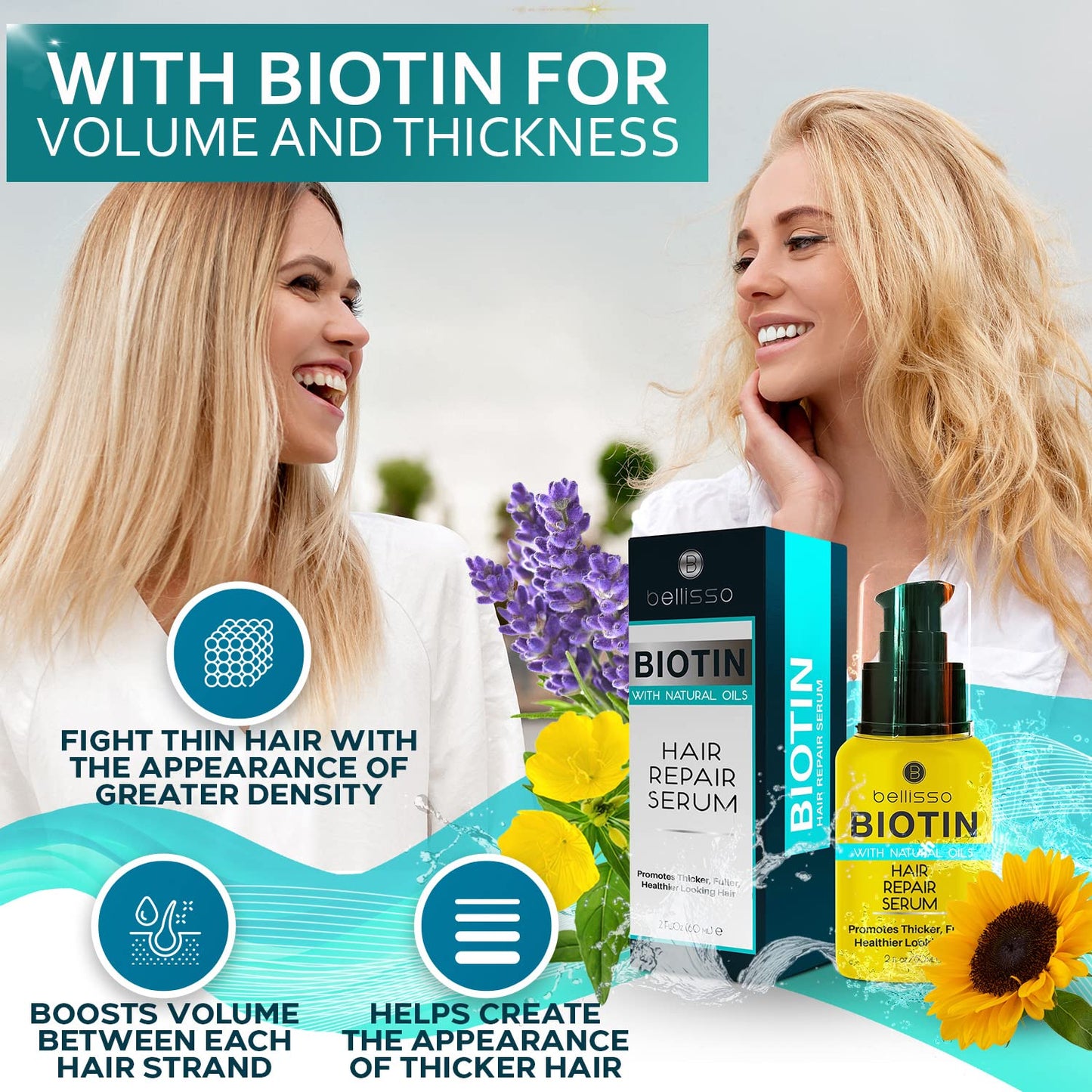 Biotin Hair Thickening Serum for Men and Women - Repair Thinning Hair, Increase Volume and Shine