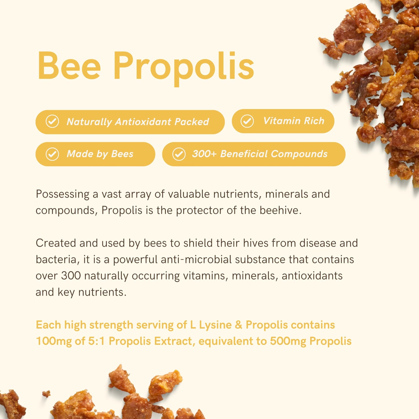 Herstat L-Lysine & Propolis Supplements | High Potency L Lysine Immune Support Formula with 5:1 Propolis Extract, Quercetin, VIT C, VIT E and Zinc