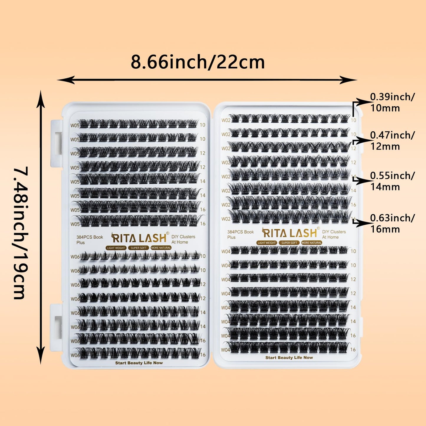 RITALASH Cluster Lashes DIY Lash Clusters Eyelash Extensions 384PCS 4 Style Eyelash Clusters False Eyelashes Wispy Fluffy Lash Extension Kit Natural Look(384pcs cluster lash only)