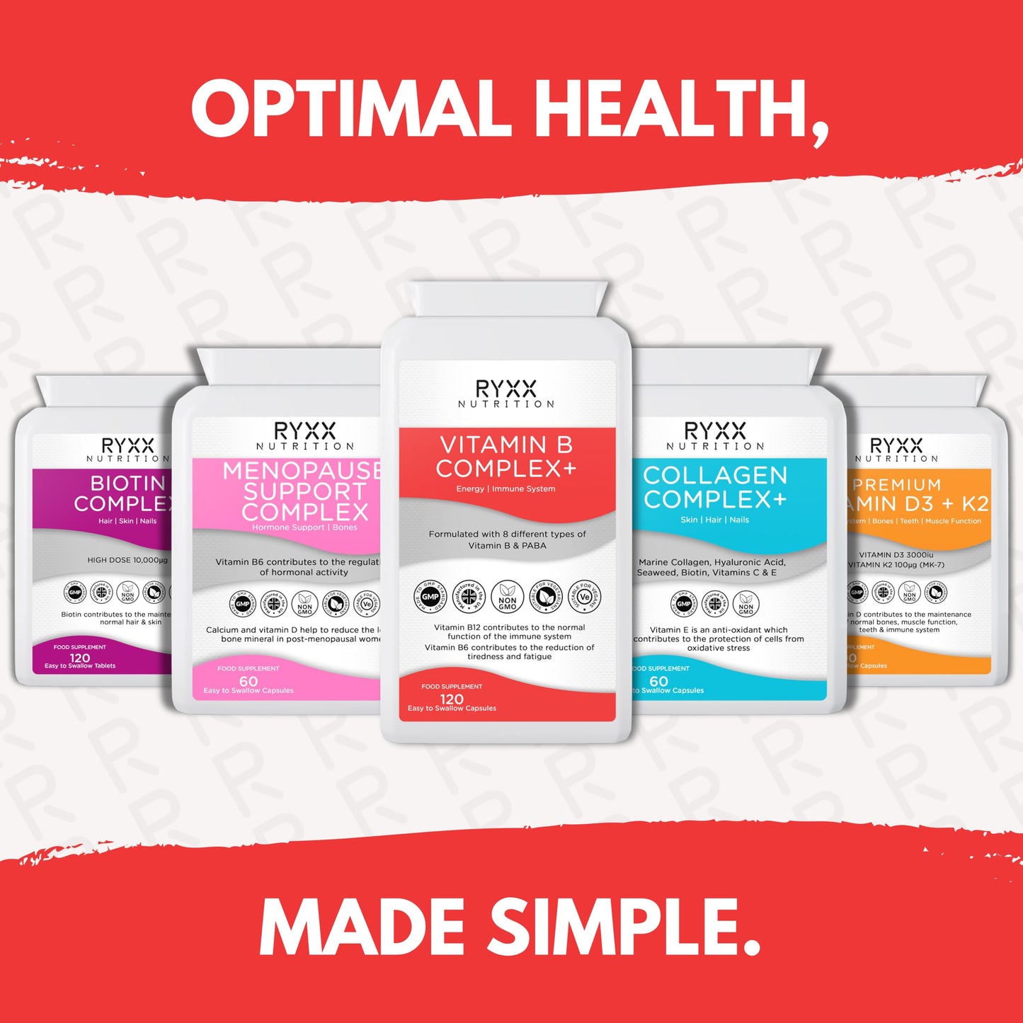 Ryxx Vitamin B Complex+ | High Strength & High Absorption B Vitamins | 120 Vegan Capsules | with B6, B12 & Folate for Energy & Tiredness Reduction | Made in the UK by RYXX
