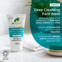 Dr. Organic Dr Organic Skin Clear Face Wash, Cleansing, For Acne & Clear Skin, Salicylic Acid, Oily, Problem Skin, Natural, Vegan, Cruelty-Free, Paraben & SLS-Free, Recycled & Recyclable, Organic, 125ml