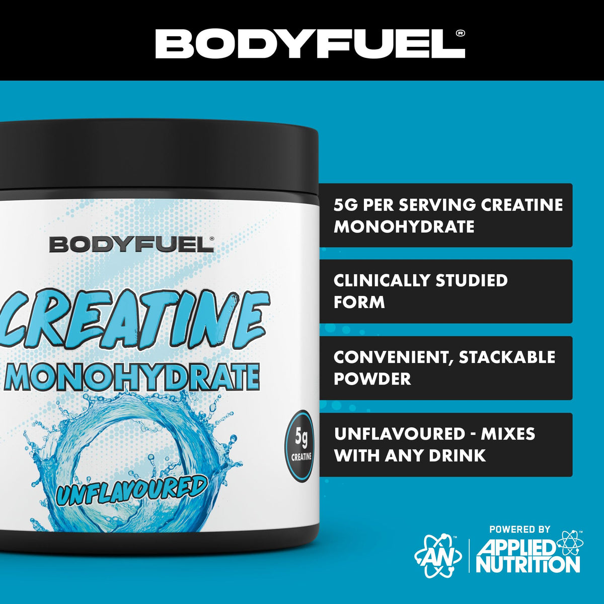 Applied Nutrition BodyFuel Creatine Monohydrate Powder, Increases High-Intensity Physical Performance, Unflavoured (300g - 60 Servings)