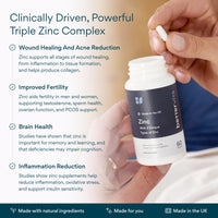 Bettervits Zinc Supplements for Men & Women | High Absorption Zinc Picolinate, Glycinate and Citrate 30mg | Immune and Skin Support - High Strength | 60 Capsules
