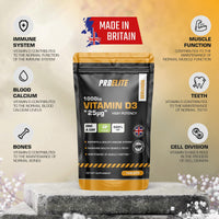 Vitamin D 1000iu (25mcg) 180 Vegan Tablets | 6 Months Supply for Maintenance of Healthy Immune System, Muscles, Bones & Teeth Vitamin D3 Cholecalciferol Made in The UK by PROELITE