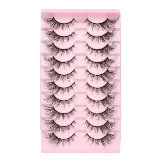 KANGSIT Eyelashes Faux Mink Fox Eye Natural Looking Russian Lashes Strip D Curly Fluffy Multi-layers Eyelash Wispy Cat Eye Lash Pack 10 Pairs (3DMAO-3)