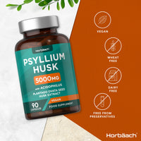 Psyllium Husks Capsules with Probiotic 5000mg | Fibre Supplement with Acidophilus Probiotic 2 Million CFU | Plantago Ovata Natural Extract | 90 Vegan Capsules | by Horbaach