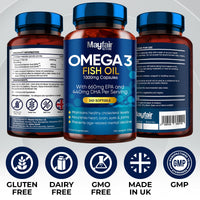 Mayfair Nutrition Omega 3 1000mg Capsules - 240 Fish Oil Tablets with 660mg EPA & 440mg DHA per Daily Serving - Supports Heart, Vision, & Brain Health - 4 Months Supply - Made in UK…