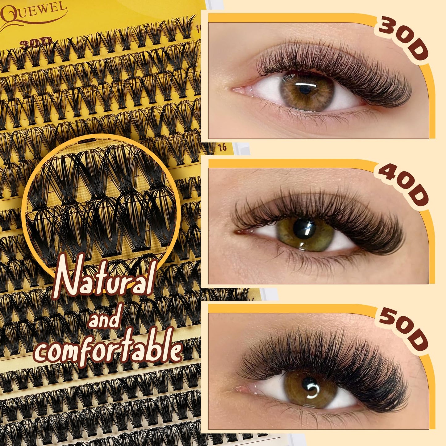 QUEWEL Clusters-Lashes Kit 30+40+50D Lash Clusters Mixed 10-16mm