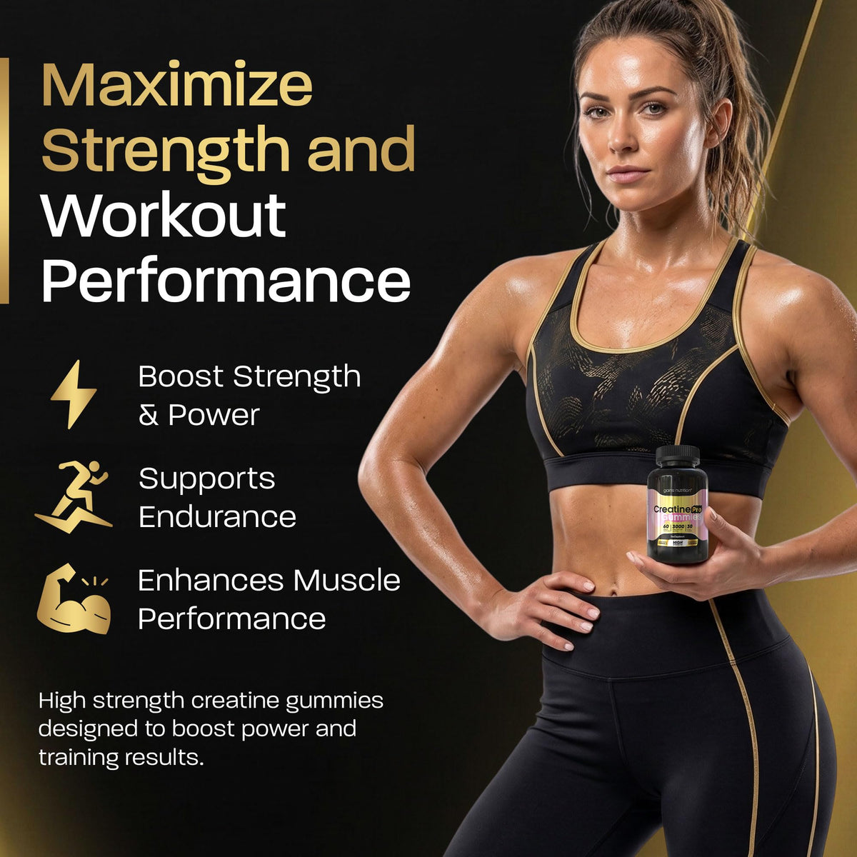 Gains Nutrition GN Creatine Pro Gummies | 60 Chewable Gummies for Men & Women - 3000mg Creatine-Monohydrate Per Serving | Strawberry & Banana Flavour, Non-GMO & Suitable for Vegans & Vegetarians