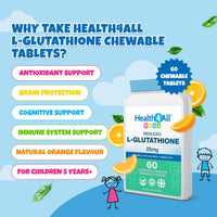 Health4All Kids L-Glutathione 25mg 60 Chewable Tablets, Reduced Glutathione (GSH) Antioxidant and Detox Support Supplement for Children 5+, Natural Vegan Orange Flavour, Sugar-Free | Made in UK