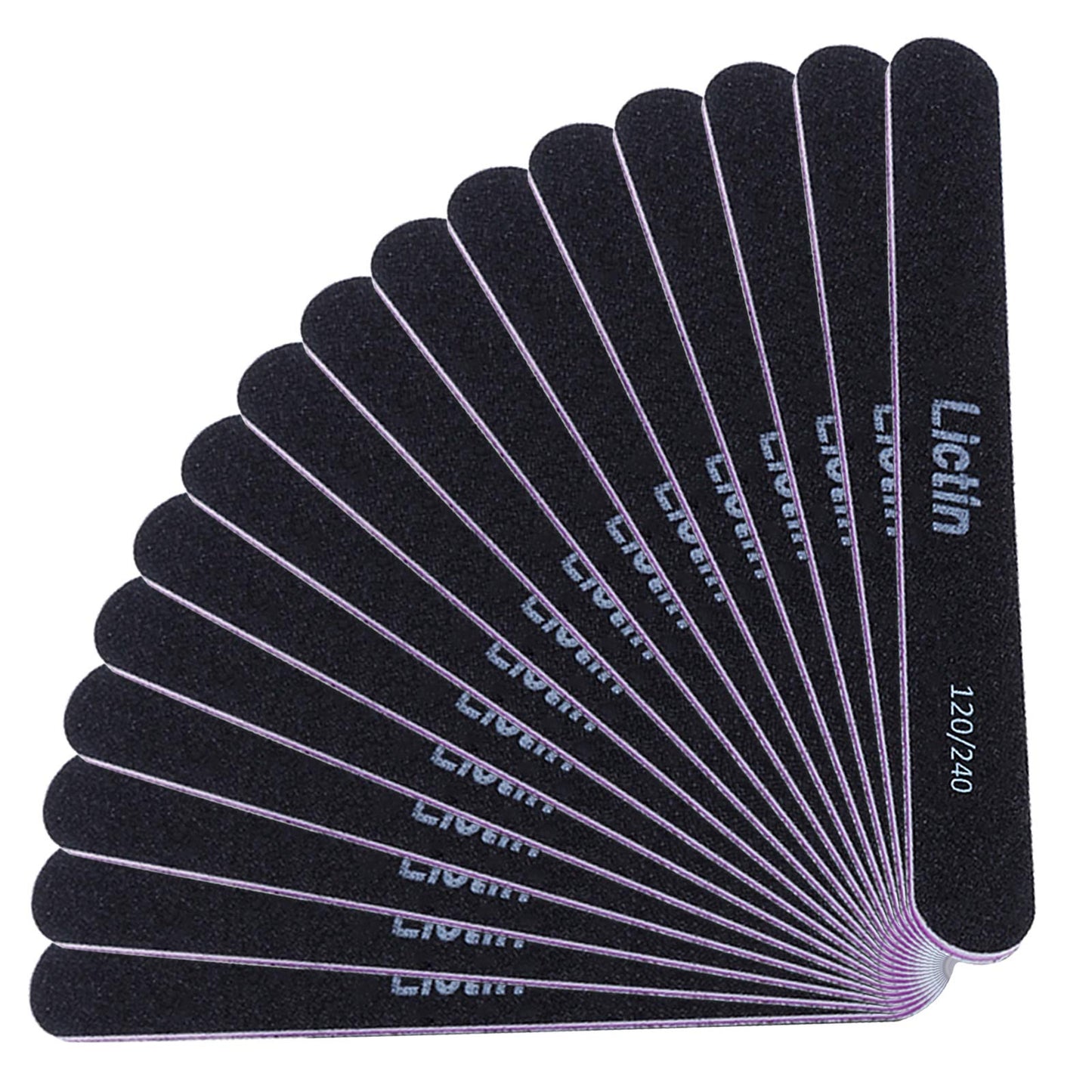 Lictin Pack of 16 Professional Nail Files Double Sided Emery Board (120/240 Grit)(Black)
