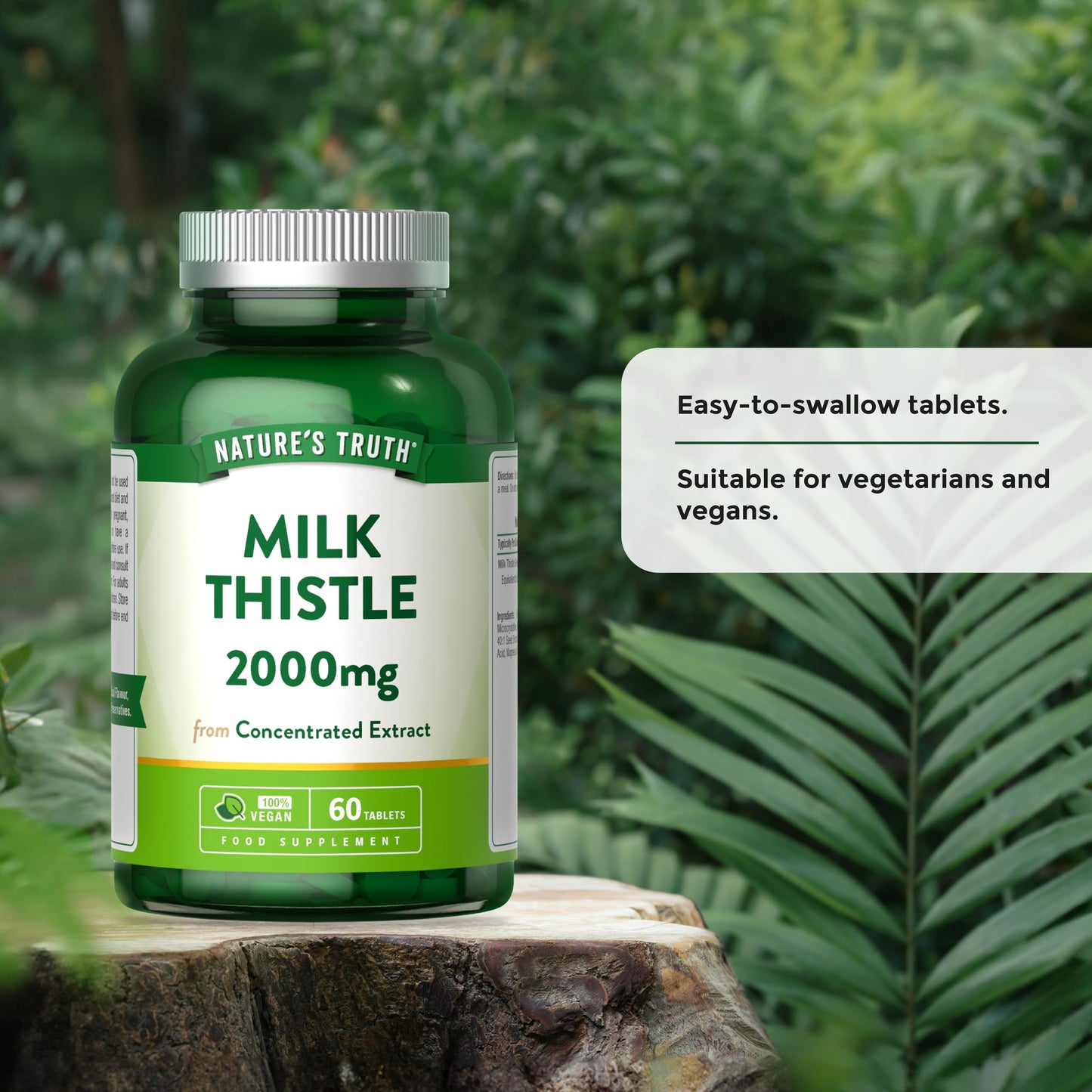 Milk Thistle High Strength Tablets 2000mg | 40:1 Seed Extract Supplement | 2 Months Supply | Silybum Marianum | 60 Vegan Tablets | Nature's Truth