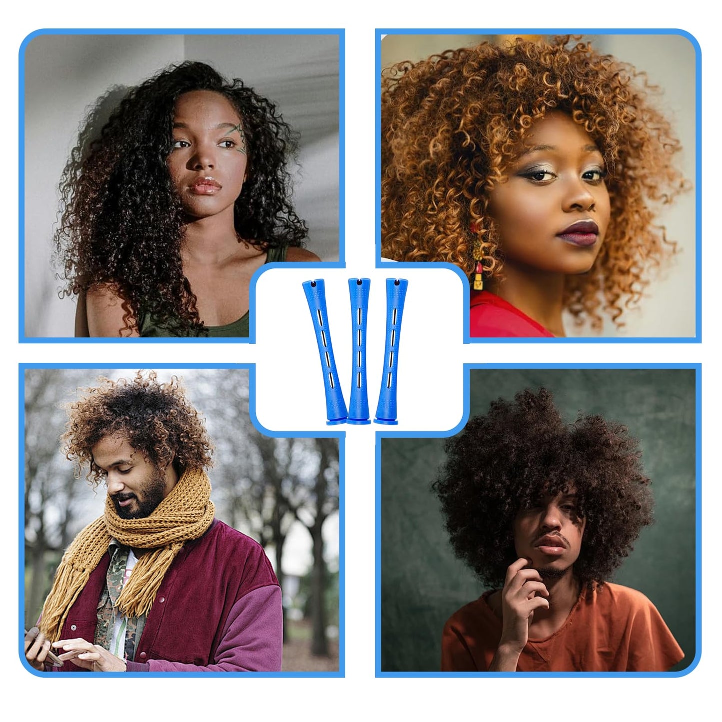 Ninnyi 30 PCS Blue Perm Rods, 0.35 inch Perm Kit Short Hair Men, Plastic Perming Rods Curlers Hair Roller with Steel Tail Comb