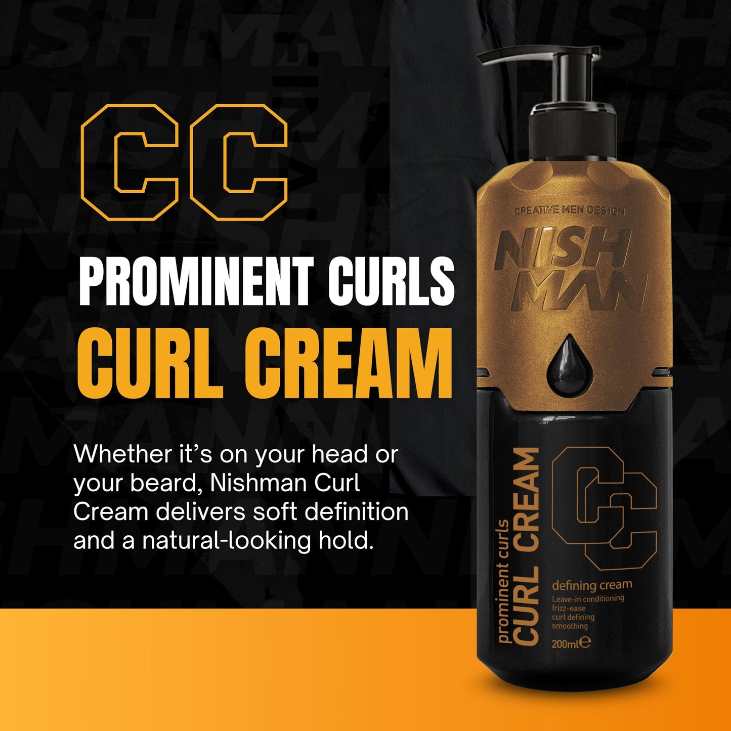 NISHMAN Curl Cream 200ml for Men – Defining Hair Cream for Curly & Wavy Hair - Leave-In Conditioning Styling Product - Anti-Frizz Smoothing Cream for Prominent Curls