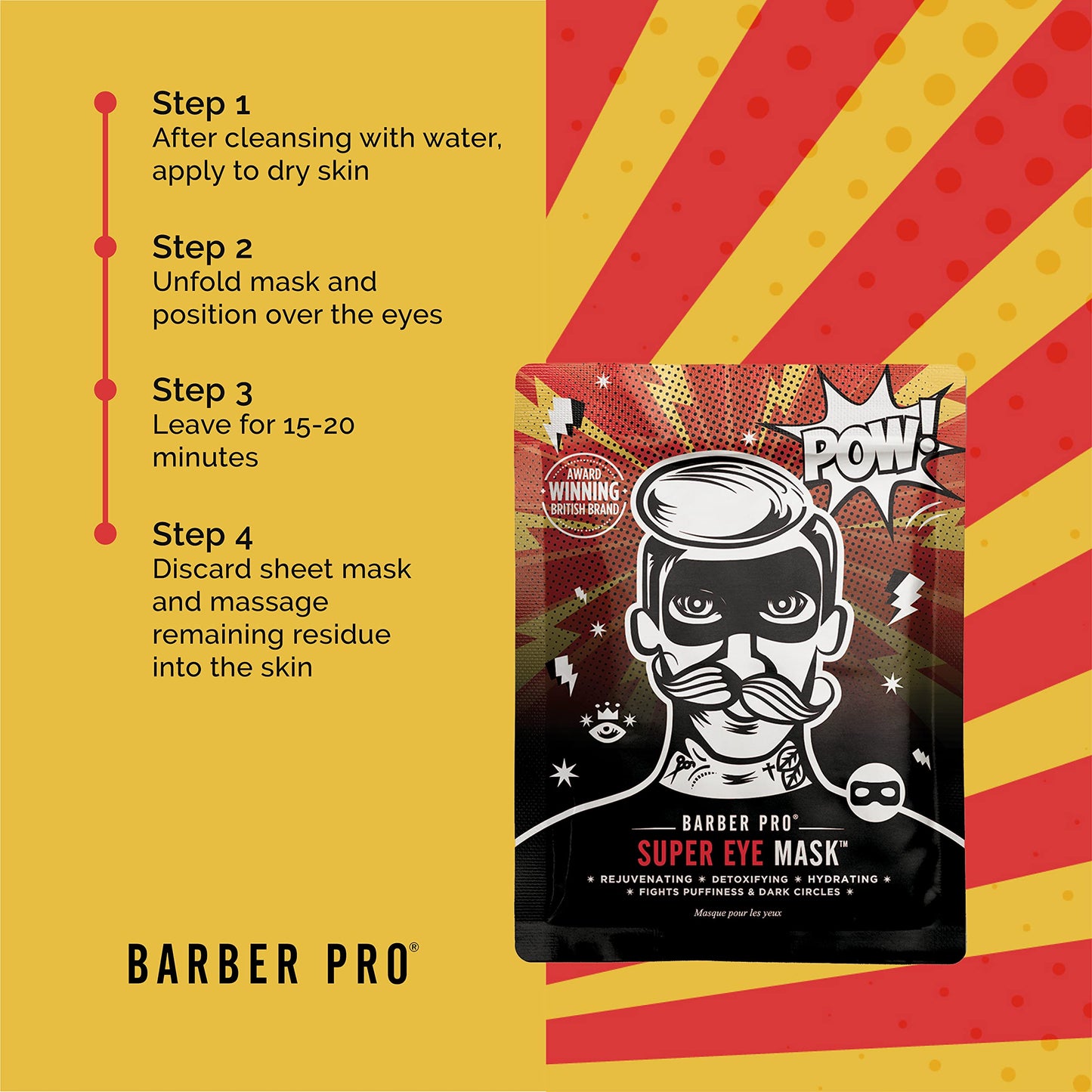 BARBER PRO SUPER EYE MASK Mens Face Mask Detox Hydrate Moisturising Bamboo Sheet Natural Skincare For Puffy Eyes & Dark Circles Vegan Multi Award Winning Brand