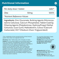 Nutravita Zinc Tablets 50mg – 120 High Strength Vegan Tablets (4 Months Supply) – Highly Absorbable Zinc Supplements for Maintenance of Normal Immune System, Bones, Hair, Skin & Nails – Made in UK
