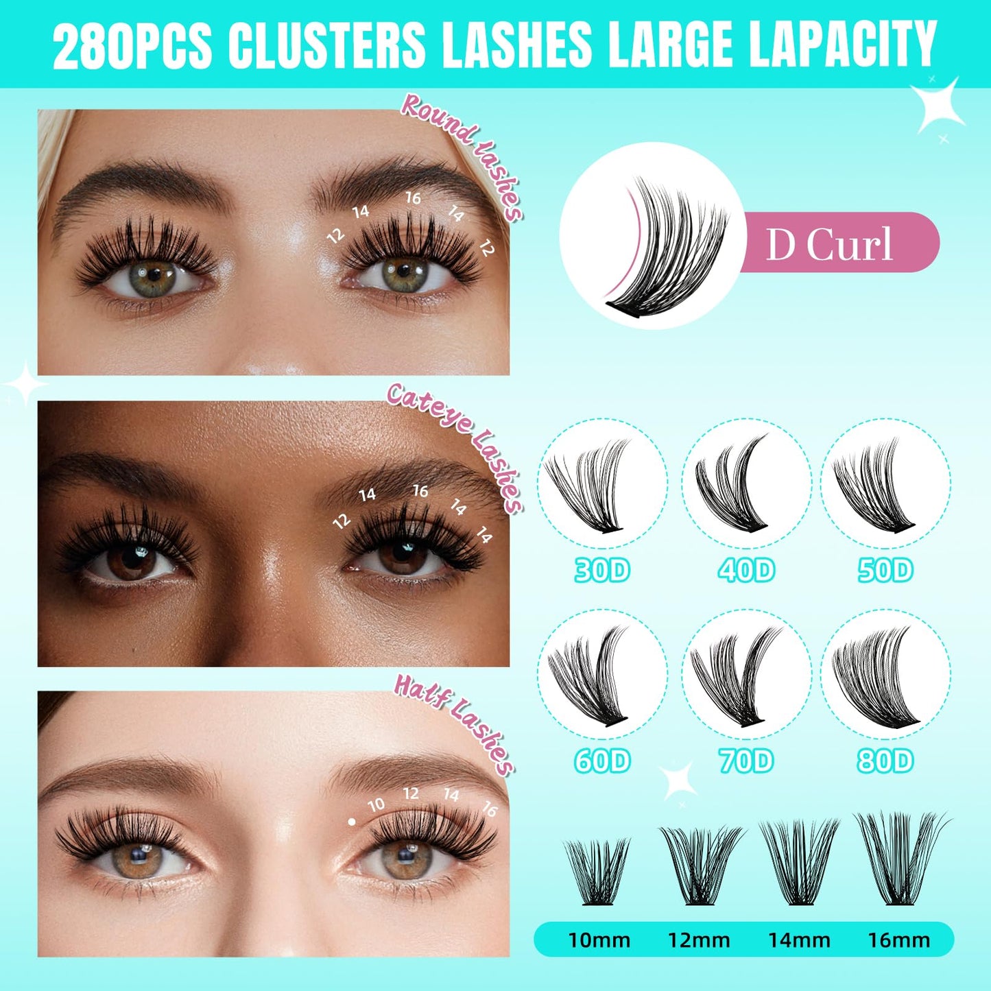 AMZGIRL LASH Lash Clusters Wispy 280PCS Eyelash Extension 50D Cluster Lashes Individual Lashes DIY Lash Extension Natural Look Cluster Eyelash Extensions Soft False Eyelashes at Home for Beginners(12mm)