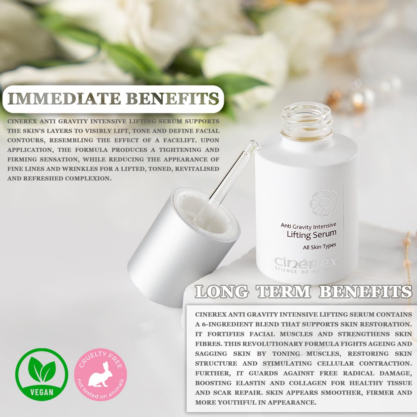 Cinere Anti Gravity Intensive Lifting Face Serum 30ml | Contains Vitamin C and Peptides | Anti-Aging | Skin Lift Serum | Anti Wrinkle | Skin Replumping serum | Skin Tightening Serum