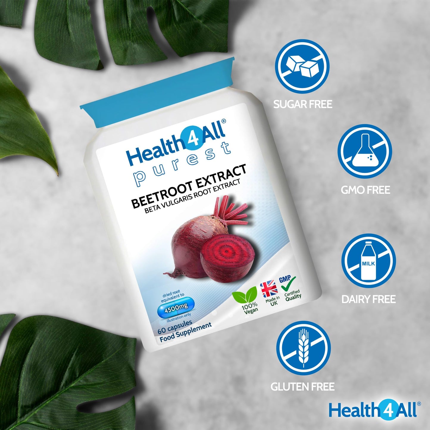Health4All Beetroot Extract 4500mg per Capsule, 60 Capsules | Blood Pressure Support