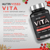 Nutrivized Vita - 6 Berry Complex with Acerola Cherry, Maqui Berry, Acai Berry, Amla Berry, Goji Berry & Schisandra High in Vitamin C and antioxidants