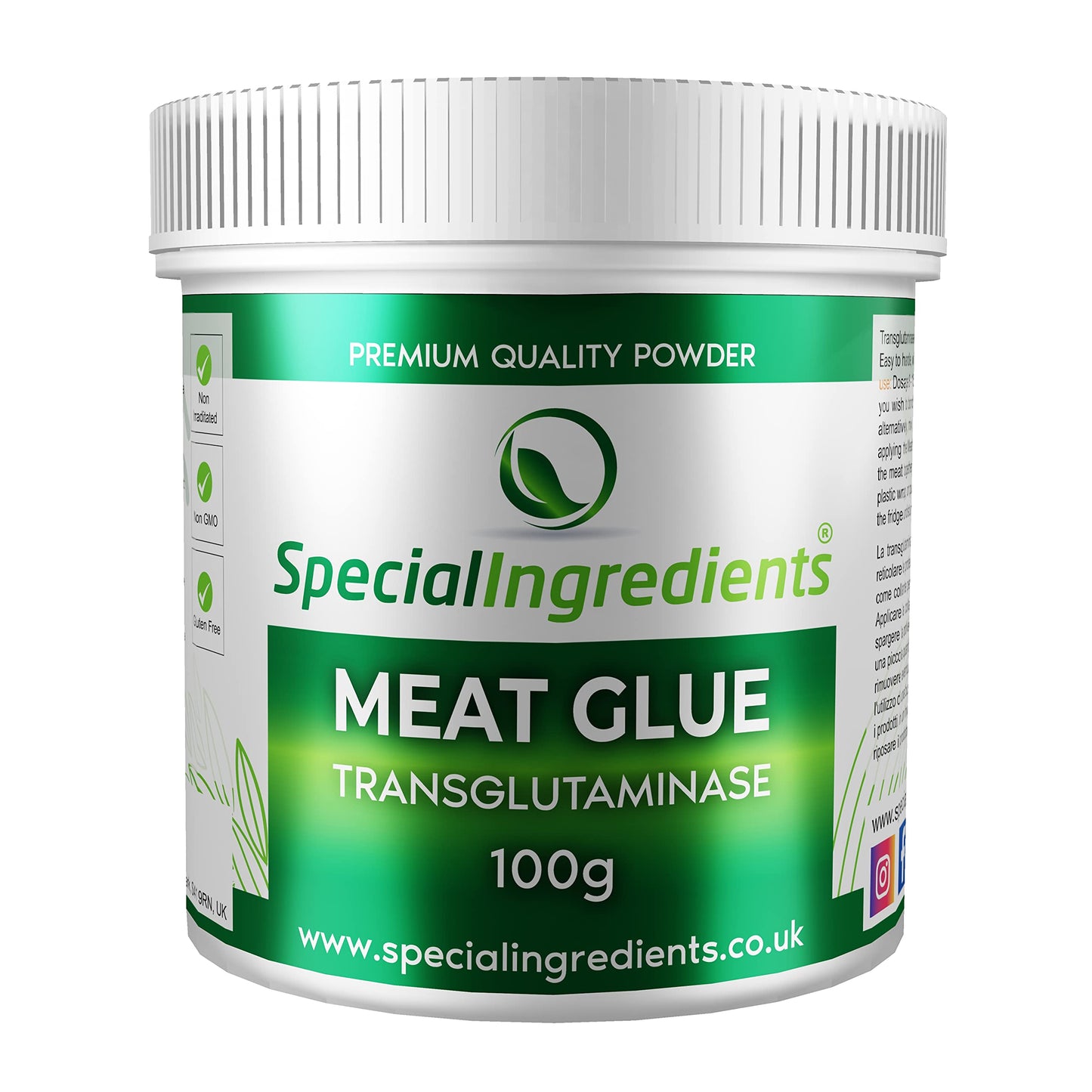 SPECIAL INGREDIENTS Special Ingredients Meat Glue/Transglutaminase 100g Premium Quality, Non-GMO, Gluten Free, Non-irradiated – Recyclable Container