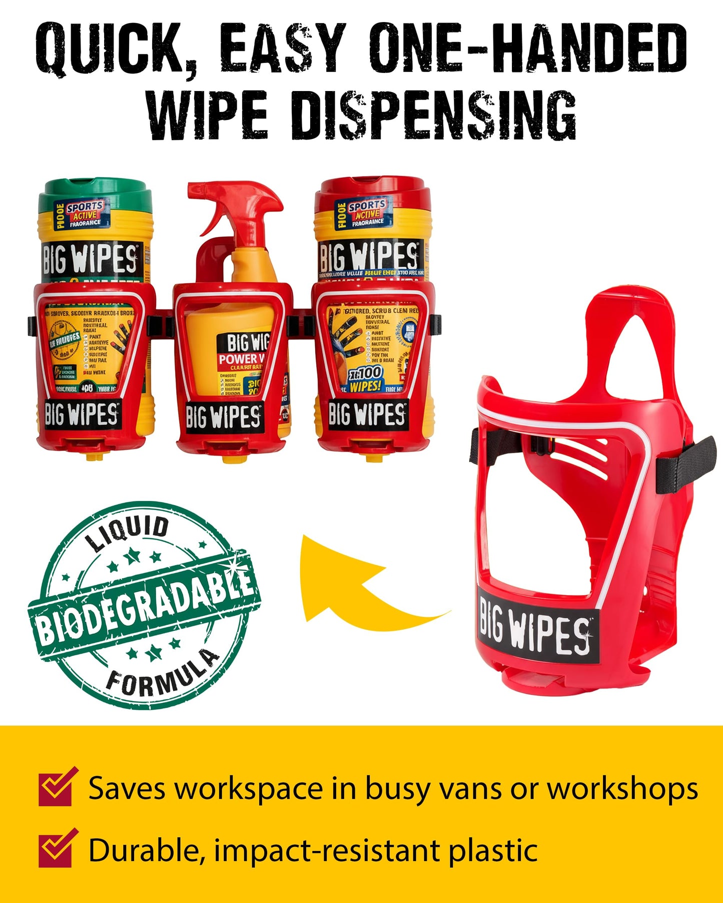 Big Wipes Holder - The Cage Van & Wall Bracket – Mountable & Fully Adjustable Heavy Duty Wipes Dispenser – Durable Polycarbonate Design for Workshop, Garage & Van Accessories