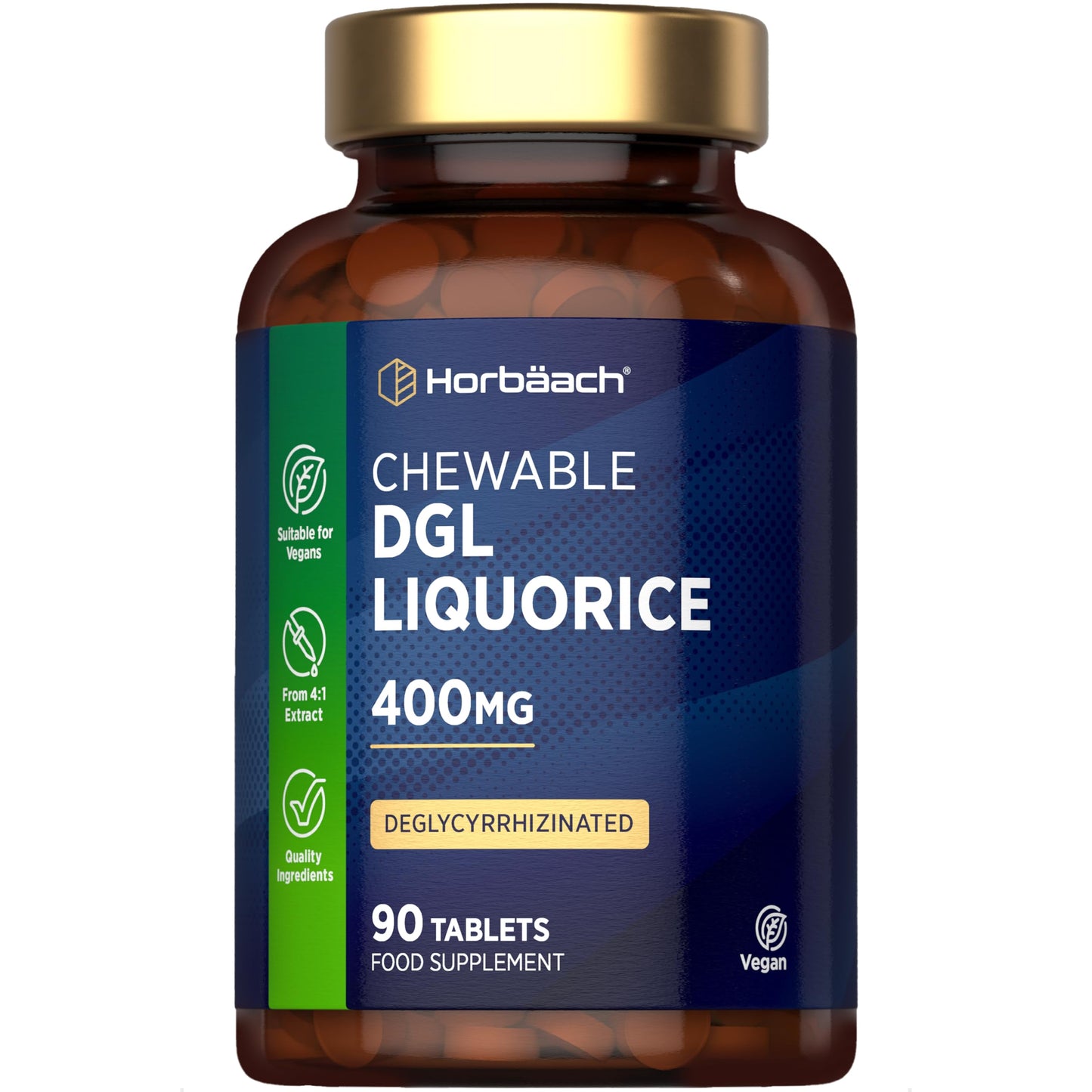 Horbäach DGL Licorice Root Tablets 400mg | Chewable Tablets | High Strength Liquorice Root Extract | 90 Count | Suitable for Vegetarians & Vegans | by Horbaach