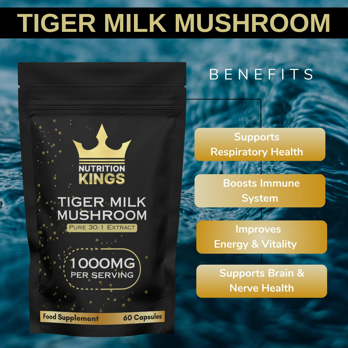 Tiger Milk Mushroom – Lung & Immune Support Supplement – Vegan Herbal Blend with Functional Mushrooms – 60 Vegan Capsules – by Nutrition Kings