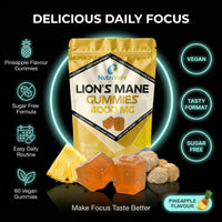 Lions Mane Gummies 4000mg | Super Strength Lion's Mane Supplement | 1 Month Supply | Mushroom Extract | Pineapple Flavour | 60 Vegan Gummies | Sugar Free | Focus, Mental Performance | by NutriVolv