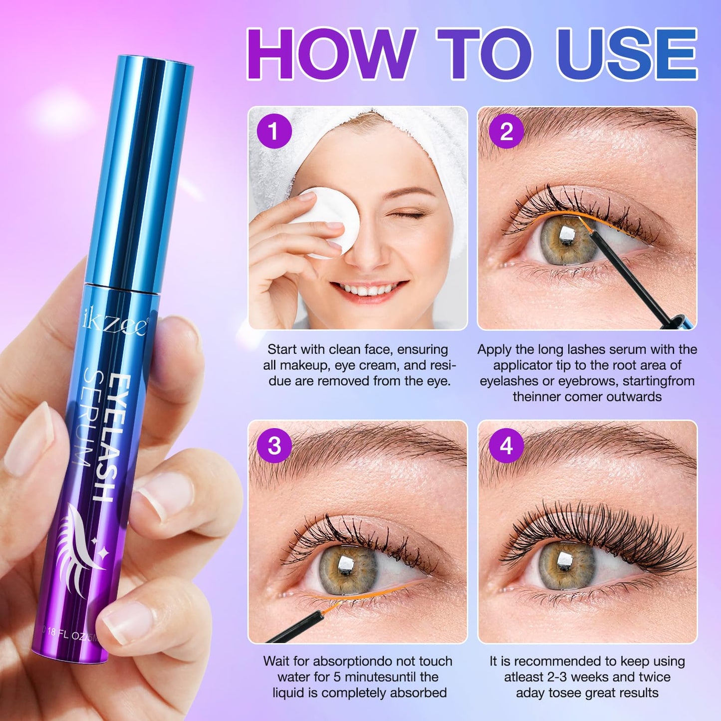 RoongDuuDll Eyelash Growth Serum, Eyelash Serum for Women, Eye Lash Growth to Boost Thicker, Fuller, and Longer Lashes, 5ml