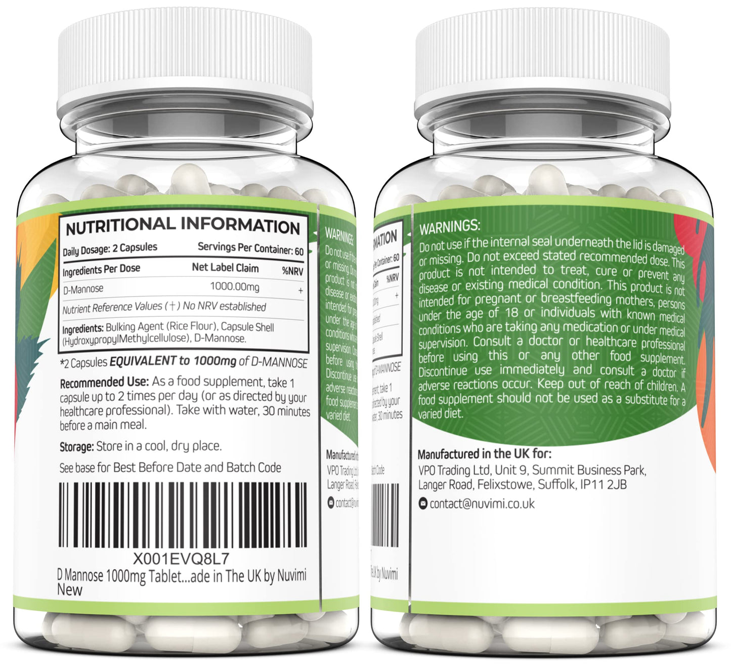 D Mannose 120 Capsules, 1000 mg per Dose, Promotes Urinary Tract Health, Natural Vegan UTI Defence by NUVIMI®