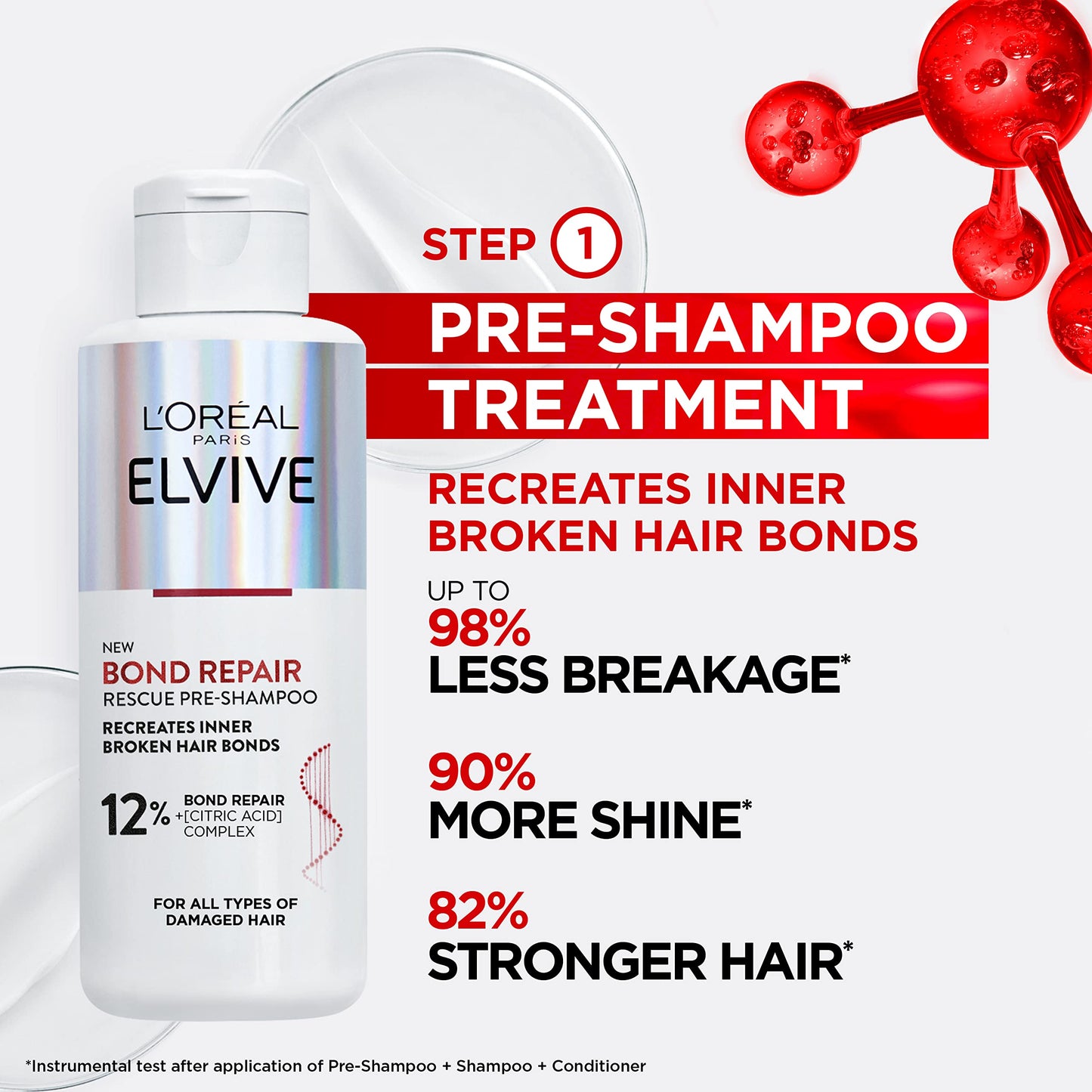 L'Oreal Paris L'Oréal Paris Elvive Bond Repair Pre-Shampoo Treatment – Intensive Hair Repair for Damaged Hair with Citric Acid Complex – 90% More Shine & Strength Restoration