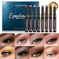 LANGMANNI 8Pcs Eyeshadow Stick Gift Set,Soft Smooth Cream With Matte Earth & Metal Colors, Waterproof & Long-Lasting, Beauty & Personal Care Eye Shadow Stick For Daily Makeup & Special Occasions (#B)