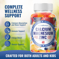 Calcium Magnesium Zinc Supplement Gummies - with Vitamin D3 K2 Magnesium Glycinate - Orange Berry Flavored Vegan Sugar-Free Gluten Free Chewable for Men Women Kids