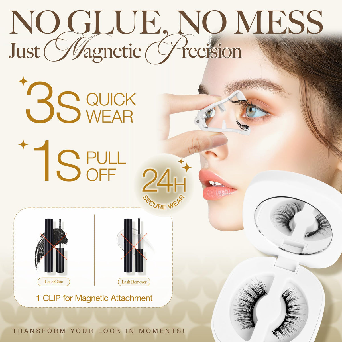 LASHVIEW Upgrade Soft Magnetic Eyelashes Natural Look,Reusable Magnetic Eyelashes with Applicator, No Glue Needed Magnetic Eyelashes Magnetic Lashes Kit, Easy to Wear and Remove CT01-UK