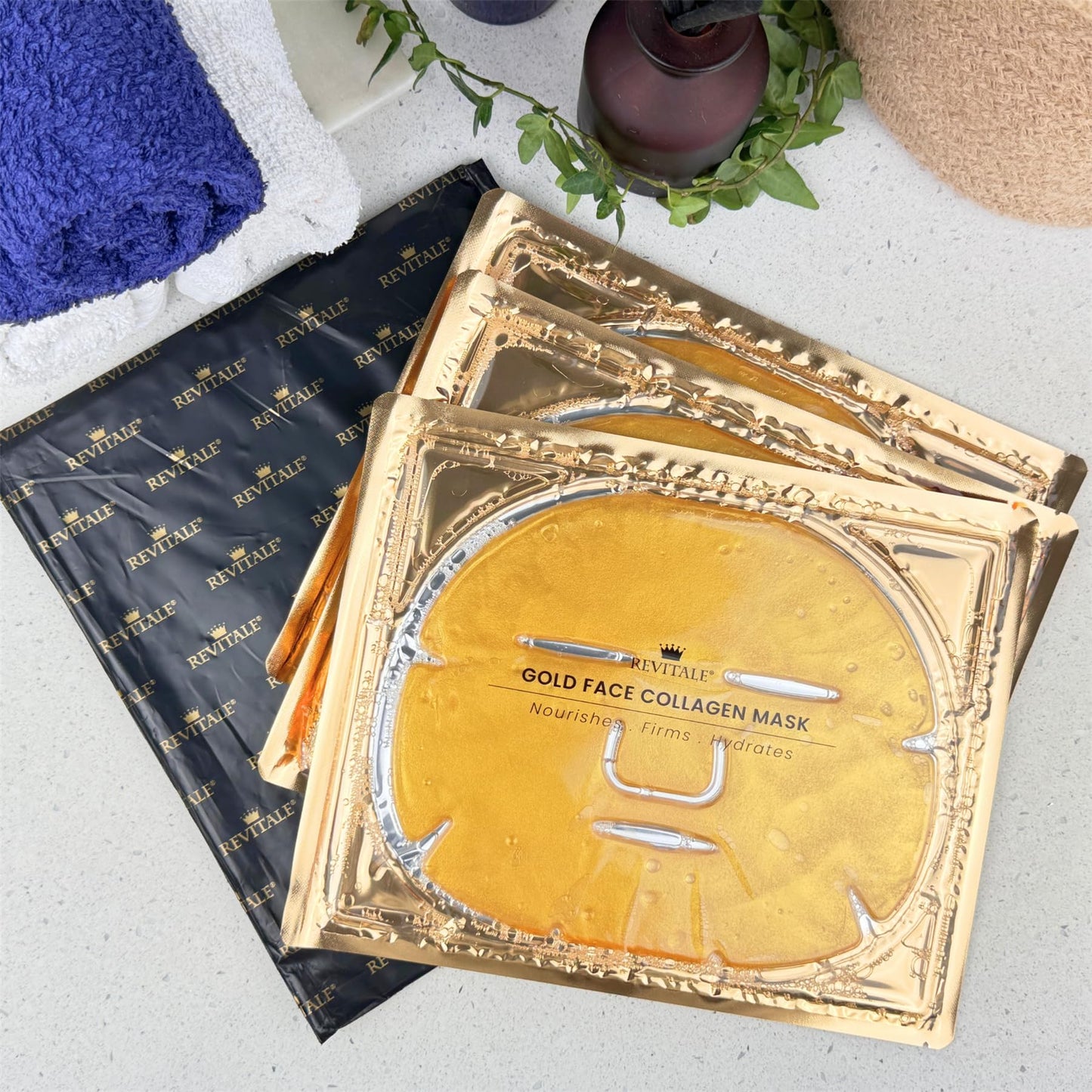 Revitale 24K Gold Face Mask (3 Pack) - Hydrating & Nourishing Sheet with Collagen and Natural Extracts for Radiant, Moisturised Skin