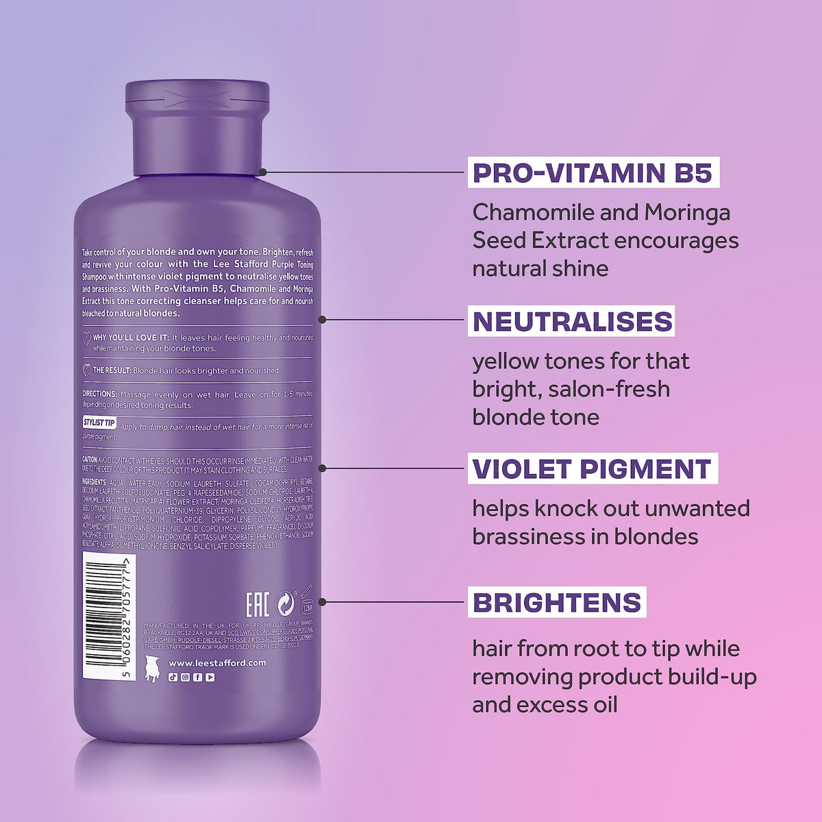 Lee Stafford Bleach Blondes Purple Toning Shampoo | A Weekly Toning Purple Shampoo for Blonde Hair Cleansing