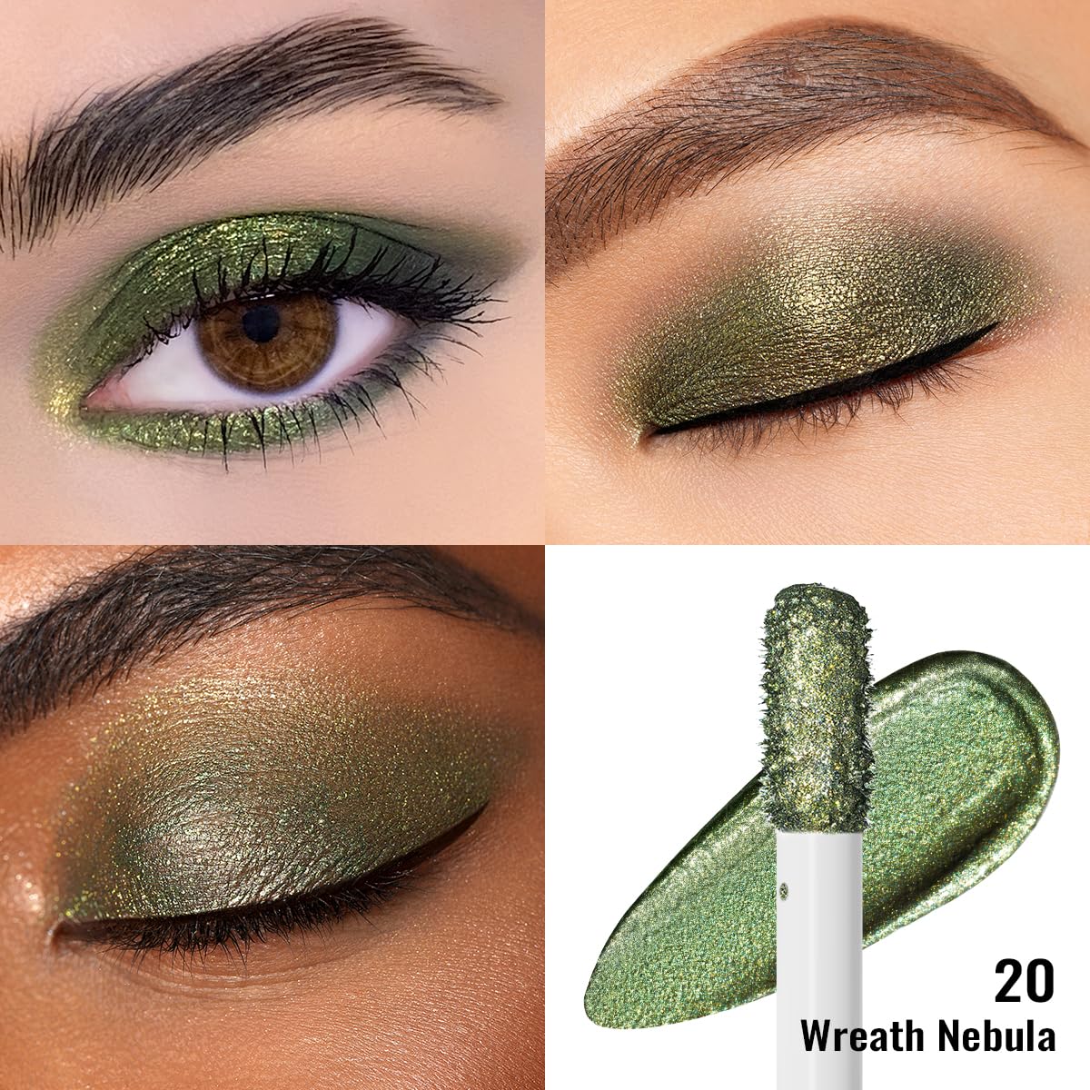 Oulac Liquid Glitter Eyeshadow – Metallic Mossy Green Eyeshadow with Gold Sparkle, Shimmer Eyeshadow & Eyeliner, Blendable Eye Make-up, Crease-Free, Vegan, 5.4g, Wreath Nebula (20)