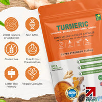 FoodPURA Turmeric Curcumin Capsules with Black Pepper & Ginger High Strength 3675mg HACCP Certified, Manufactured in The UK by FoodPURA (90)