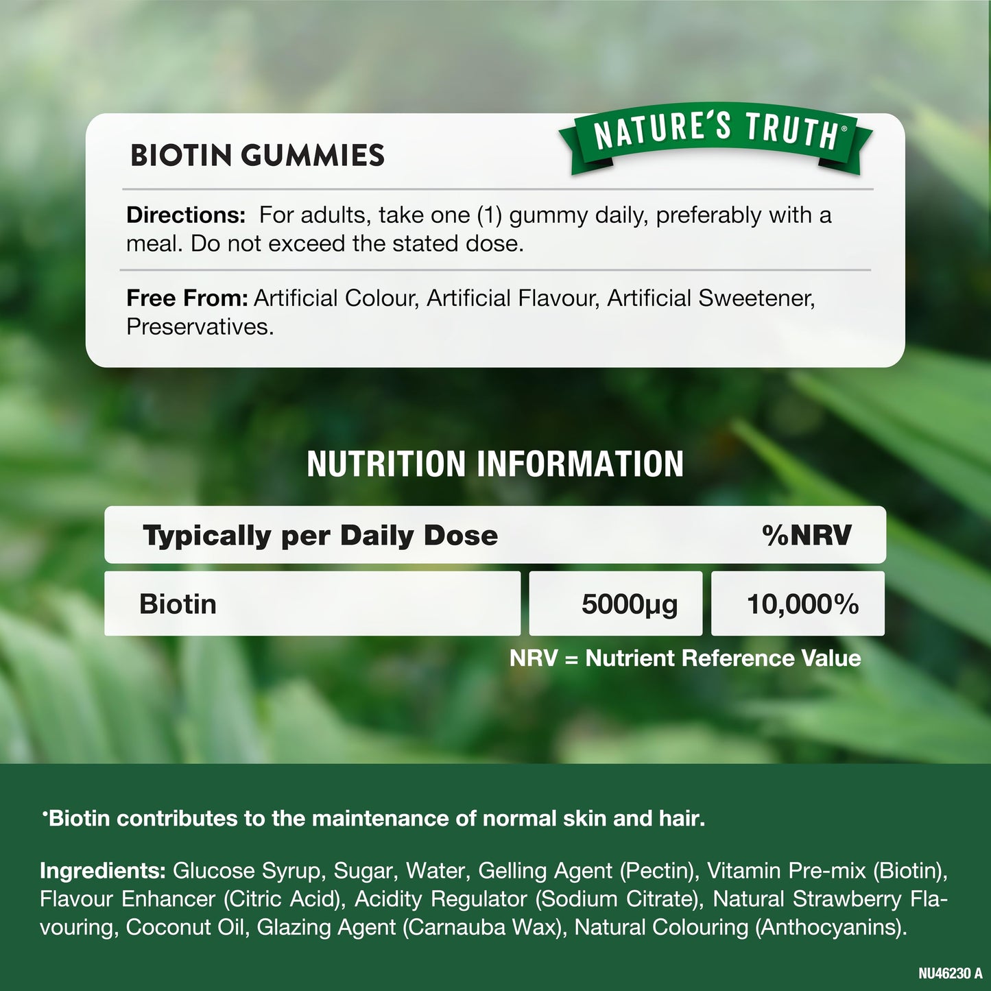 Biotin Gummies 5000mcg | High Strength Vitamin B7 | Natural Strawberry Flavour | 60 Vegan Gummies | Nature's Truth