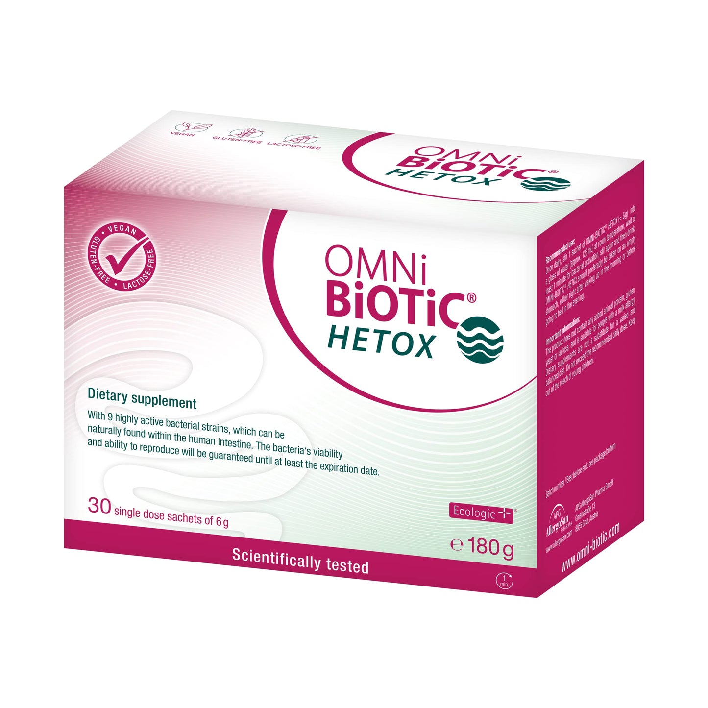 OMNi BiOTiC HETOX | 30 sachets (180g) | 9 Bacterial strains | 15 Billion Bacteria per Daily dose | Powder | Vegan | Glutenfree | Lactose-Free | for Daily use