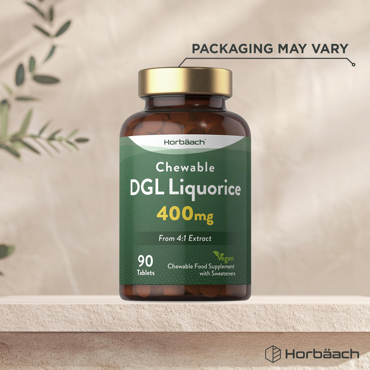 Horbäach DGL Licorice Root Tablets 400mg | Chewable Tablets | High Strength Liquorice Root Extract | 90 Count | Suitable for Vegetarians & Vegans | by Horbaach