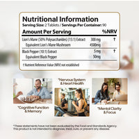 tinytablets.co Lions Mane 4500mg Supplement with Black Pepper Powder | 180 Tablets | Womens and Mens Supplements | UK-Made Lions Mane Supplement for Stress Relief | Science-Backed and Tested Lions Mane Capsules