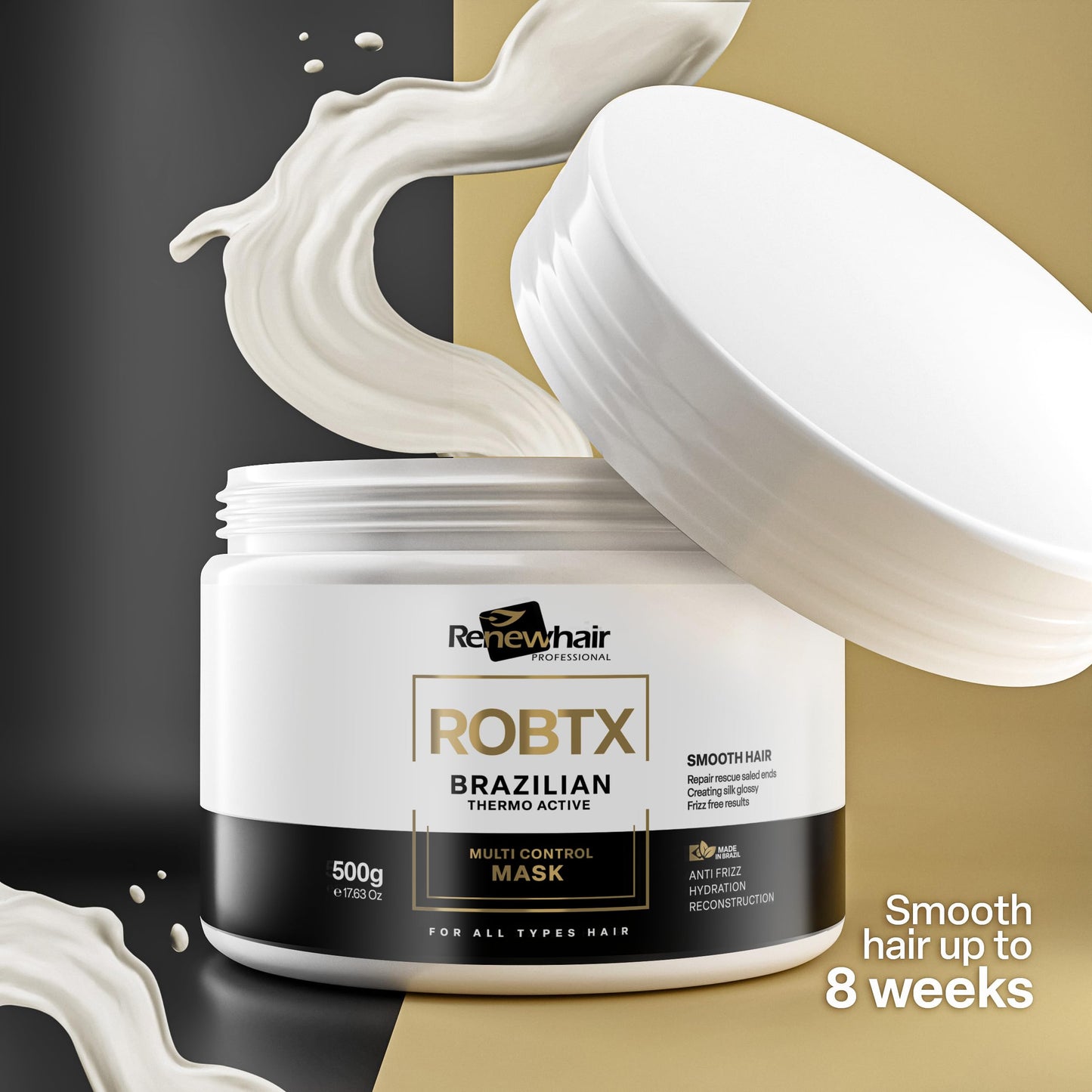 RENEW HAIR PROFESSIONAL ROBTX Anti-Frizz, Thermo-Active, Multi-Control, Smart Technology Hair Treatment Mask | Volume Reduction, Shine & Softness | Vegan | Salon Finish 500ml