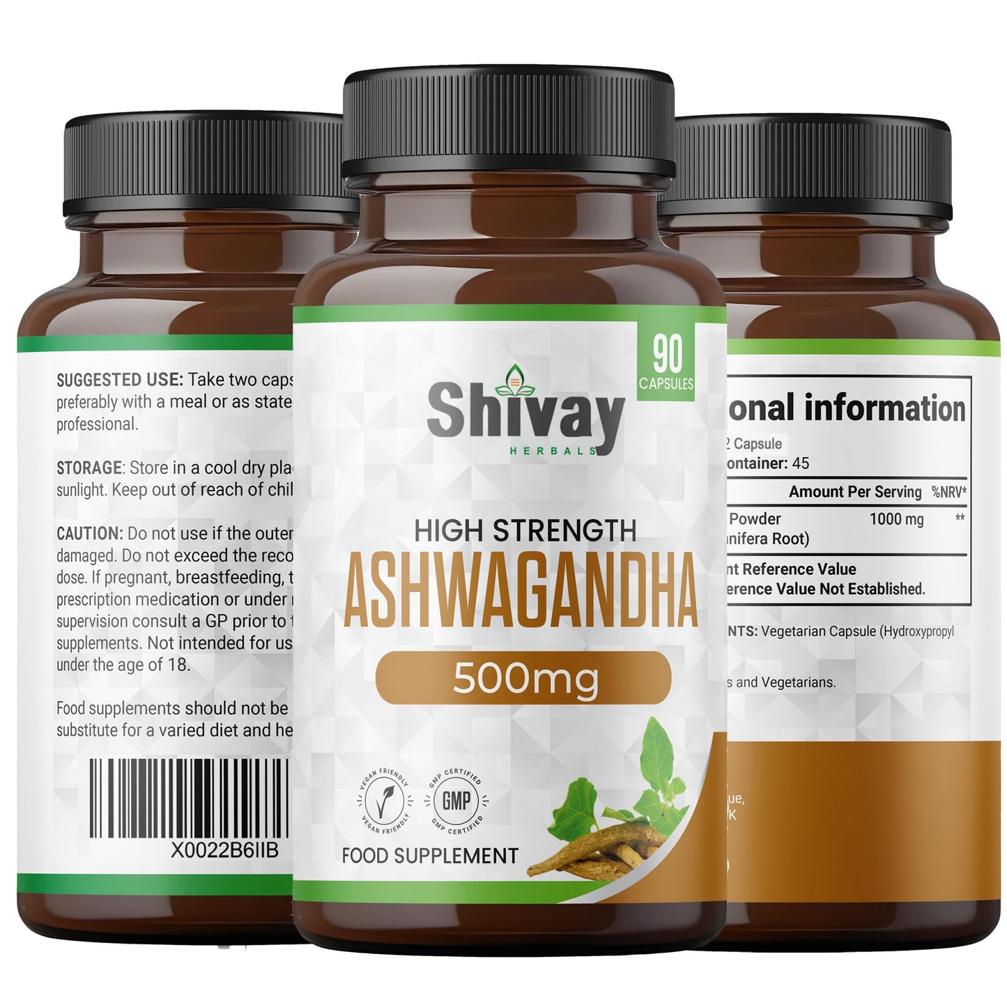 Ashwagandha 1000mg per Serving | 90 Capsules | 45 Day Supply | Vegan Capsules | Pure High Strength Ashwagandha Root Extract Supplement by Shivay Herbals