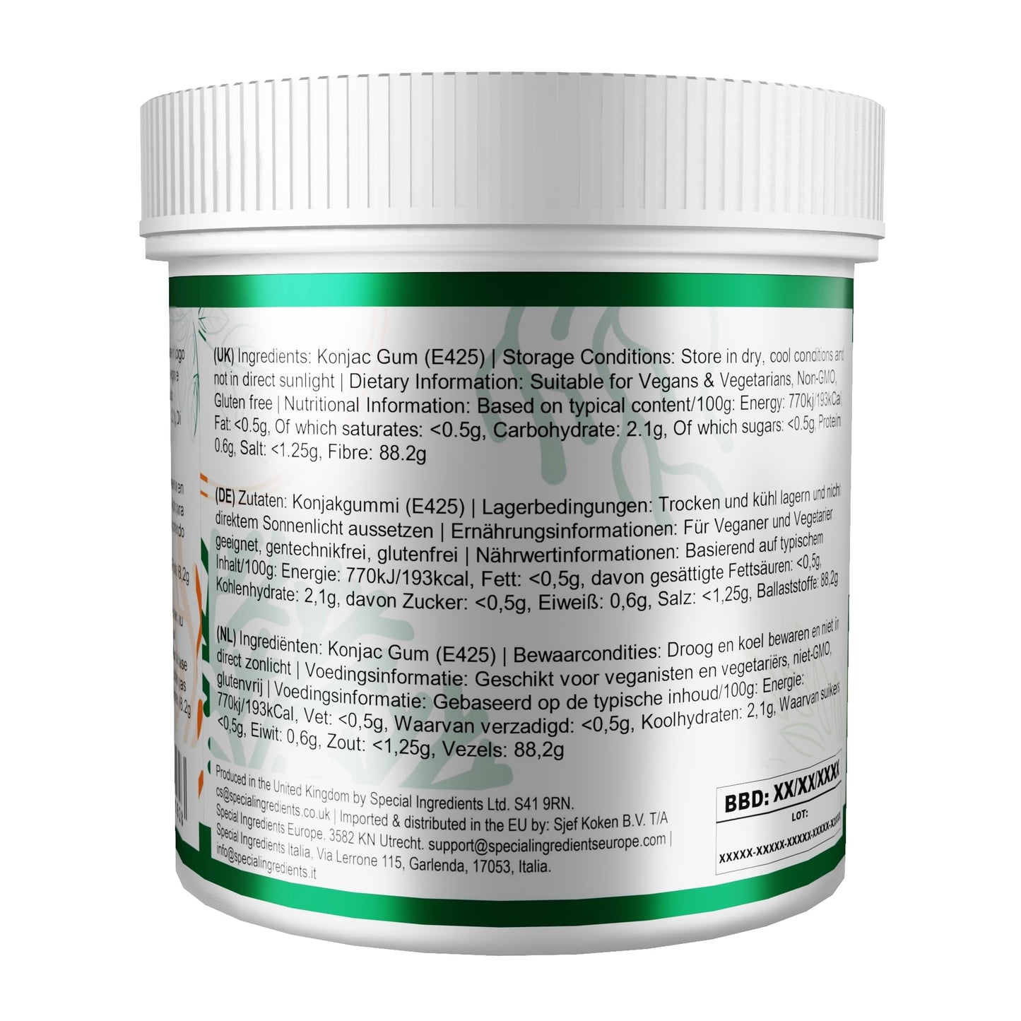 SPECIAL INGREDIENTS Konjac Gum Powder (Konjac Glucomannan) Premium Quality 250g - Vegan, Non-GMO, Gluten Free – Recyclable Container